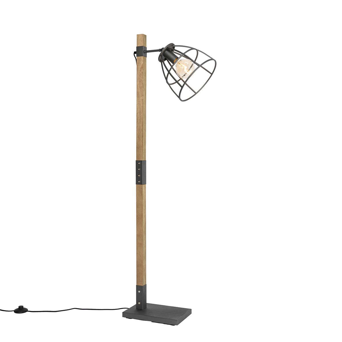 Industriële vloerlamp donkergrijs met hout - Arthur