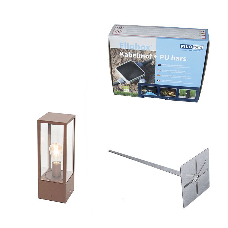 Buitenlamp roestbruin met grondpin en kabelmof 40cm IP44 - Charlois