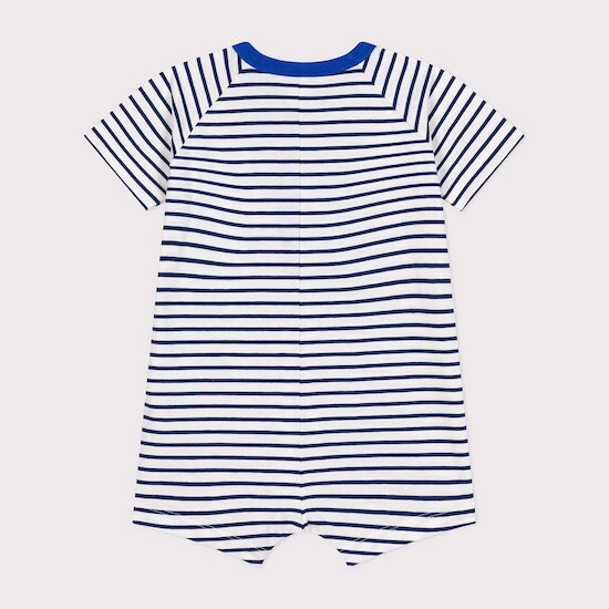 Combinaison courte en jersey fin   Blanc Marshmallow / Bleu Médiéval        de               Petit Bateau
