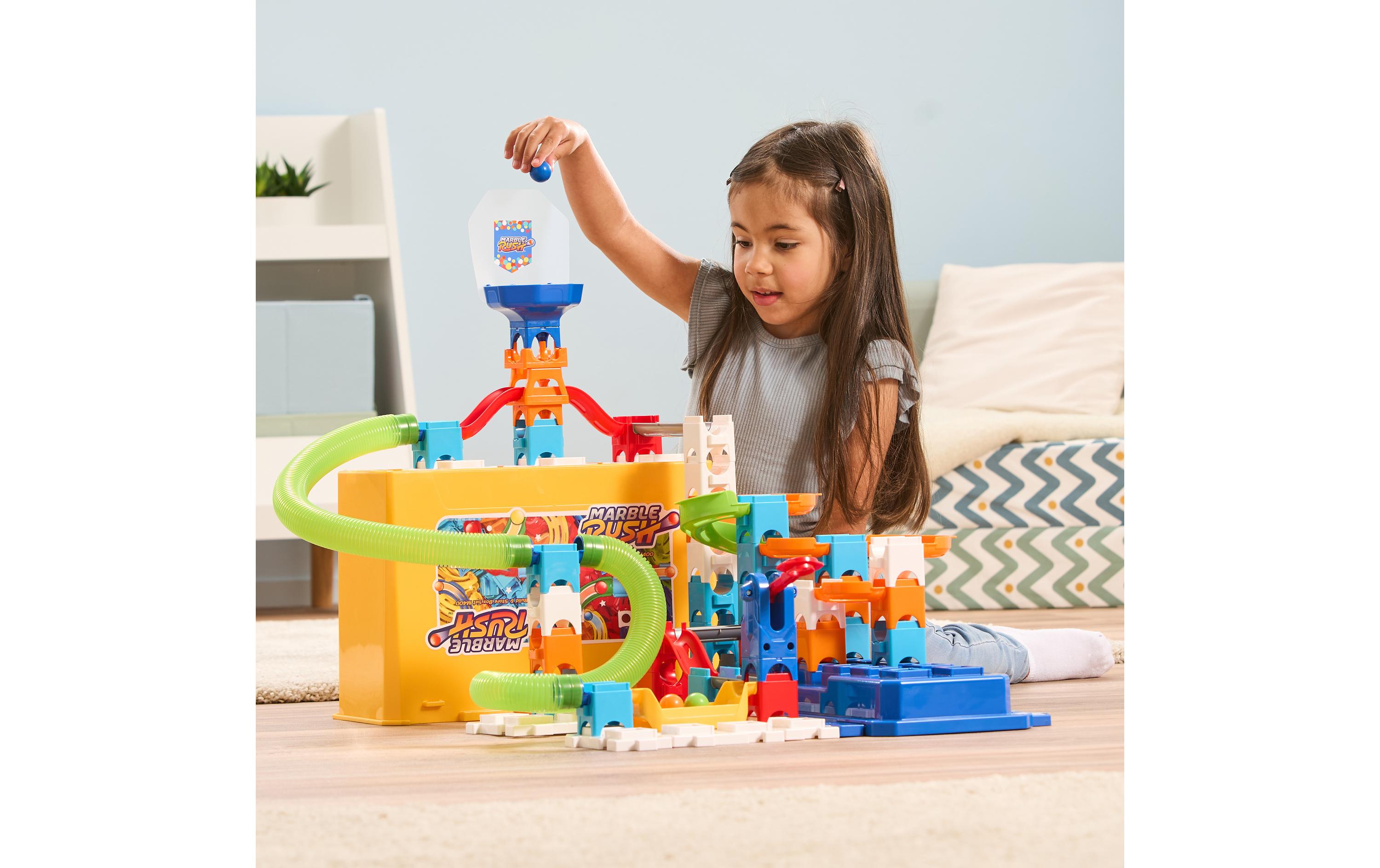 Marble Rush Build & Store Box Set M400 -DE-Interaktives Bau- und Aufbewahrungsset mit 65 Bauteilen und 5 MarBalls
