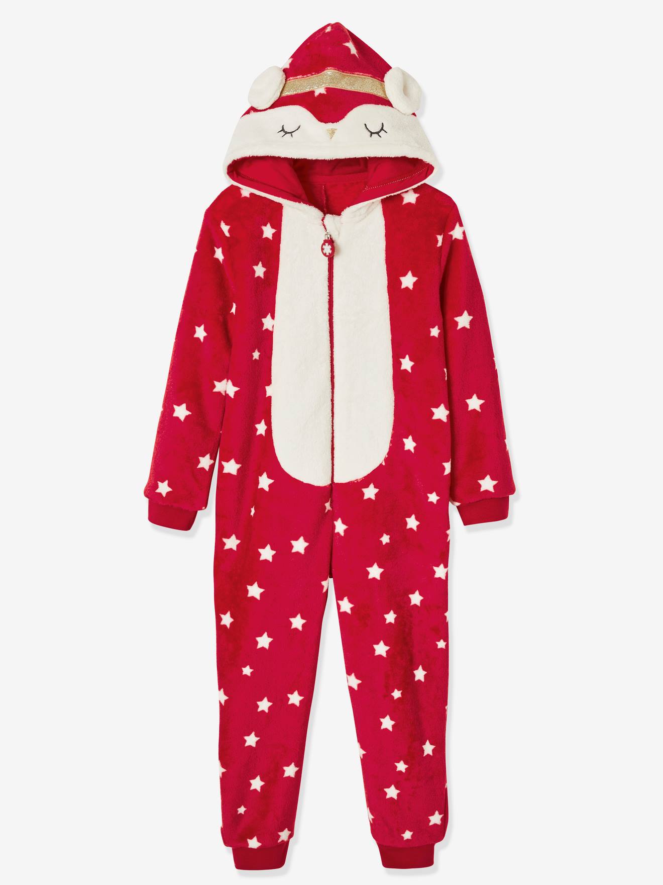 Macacão vermelho tamanho médio estampado para usar sobre pijama para meninas