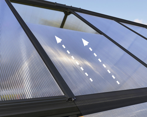 Palram kas – Canopia Mythos 6x6 dubbelwandige polycarbonaat panelen 4 mm incl. funderingsframe, gootsysteem 185 x 186 cm RAL 7012 grijs