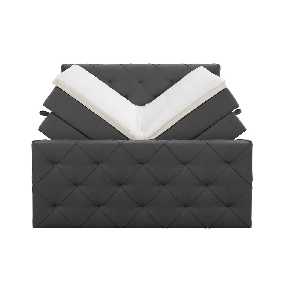 Boxspring met opbergruimte en voetbord Liv geruit - antraciet - 160x200cm