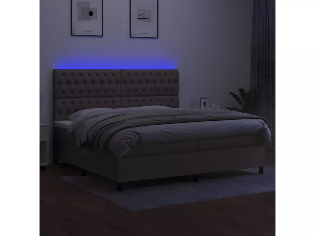 Sommier tapissier et matelas et LED Taupe 200x200 cm Tissu