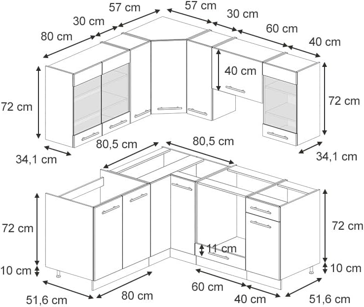 Vicco Eckküche Fame-Line, Anthrazit Hochglanz, 190 x 46 cm ohne Arbeitsplatte