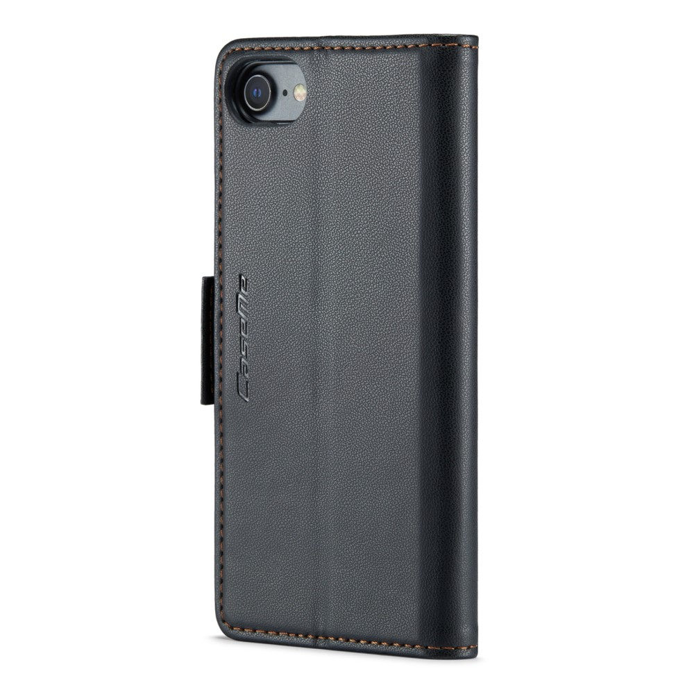 iPhone SE (2022/2020) / 8 / 7 / 6S Leder Tasche Flip Wallet Etui mit Kartenfächern Litchi Look (RFID Schutz) - Schwarz