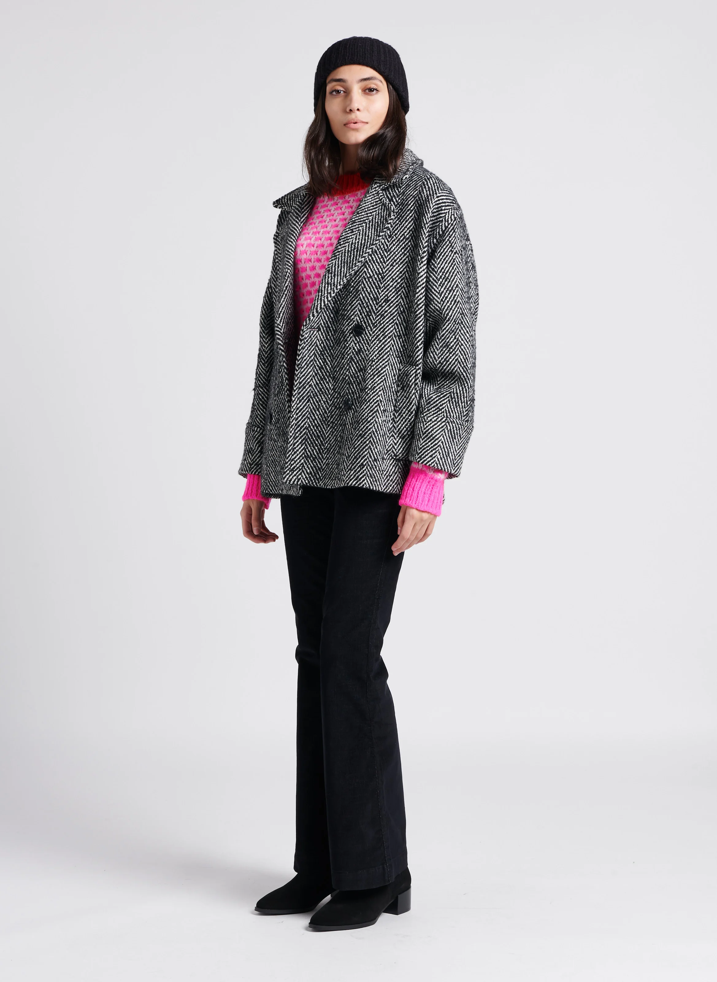 NILLA - Manteau col tailleur jacquard| Noir