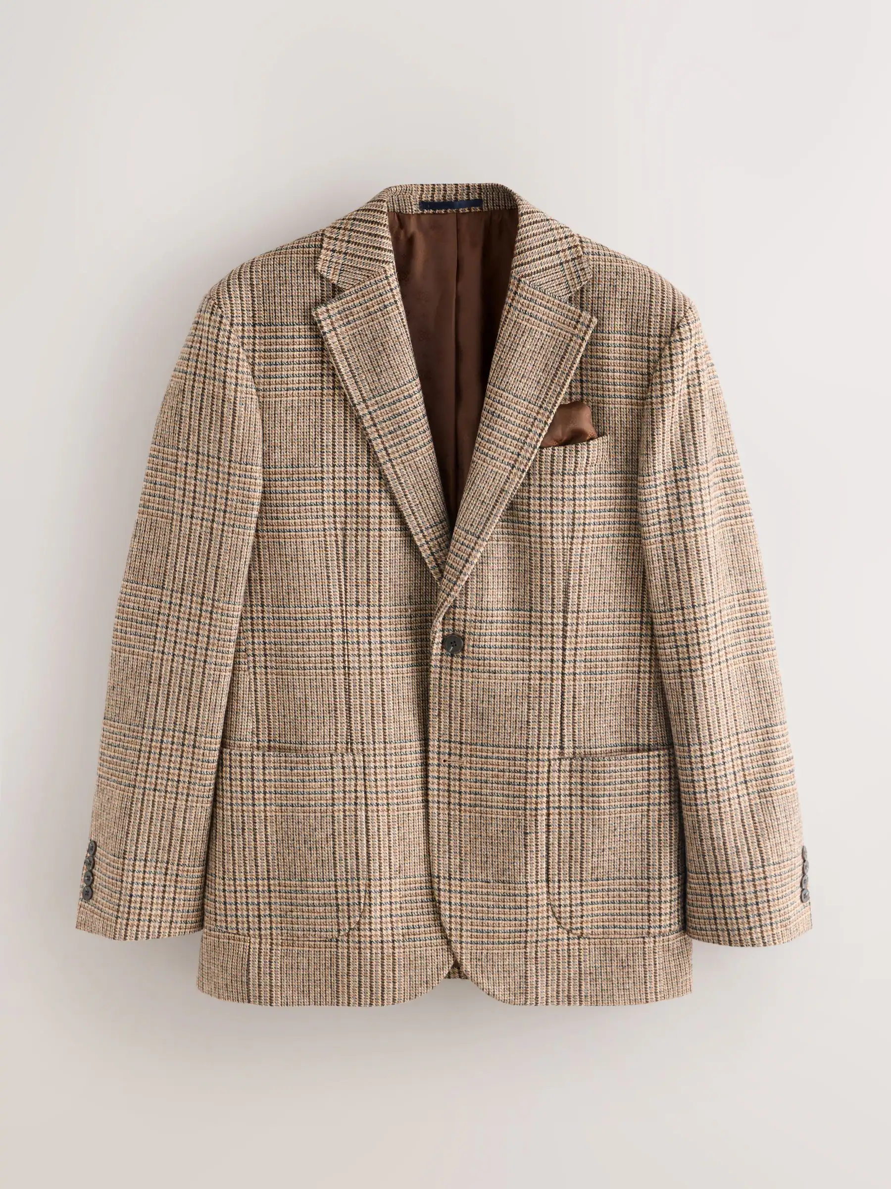 Bruin - Regular fit ruitblazer met wol