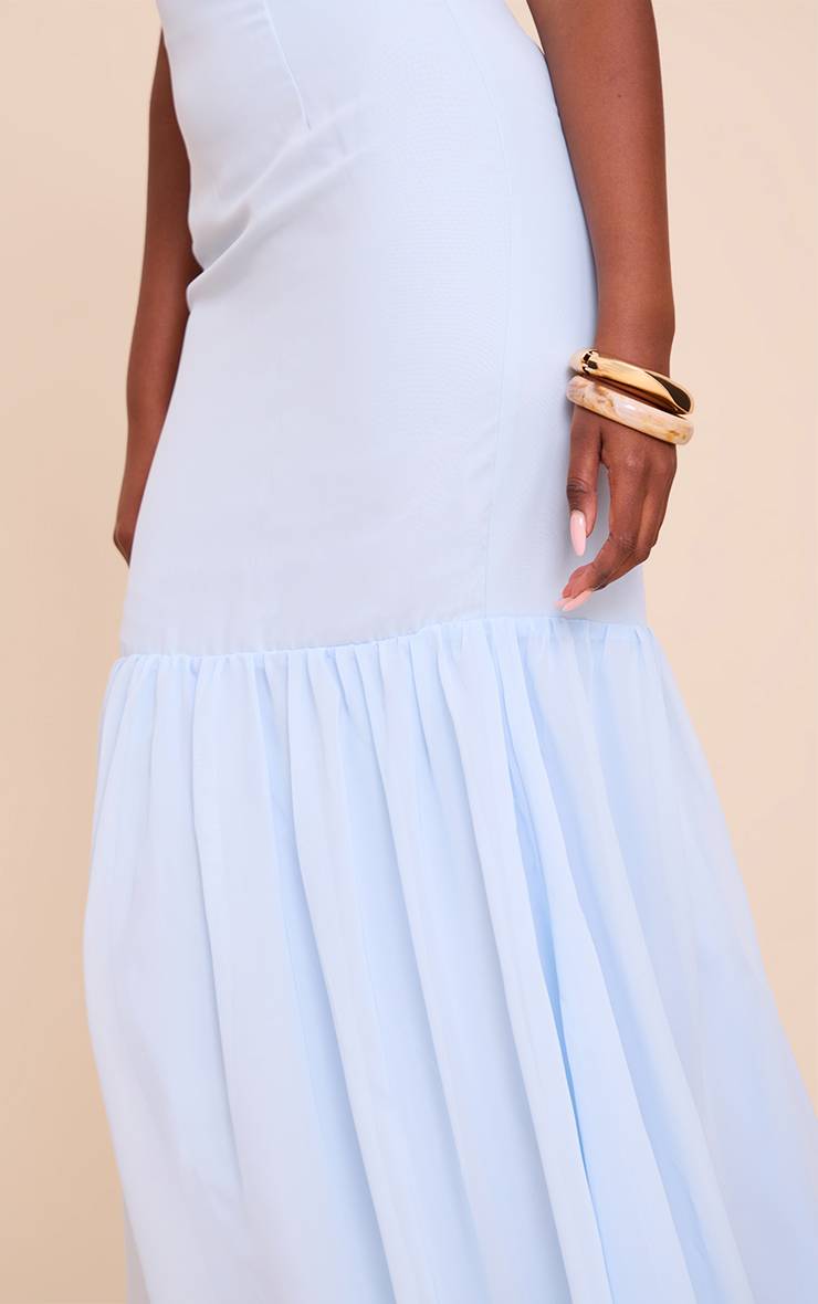 Bleu Clair Robe Longue En Mousseline À Bandeau Avec Détails De Volants