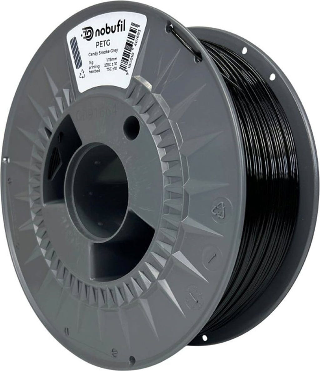 Nobufil  PETG Candy Smoke Grey, 1,75 mm / 1000 g    Leicht zu druckendes PETG Filament aus recyceltem Kunststoffabfall