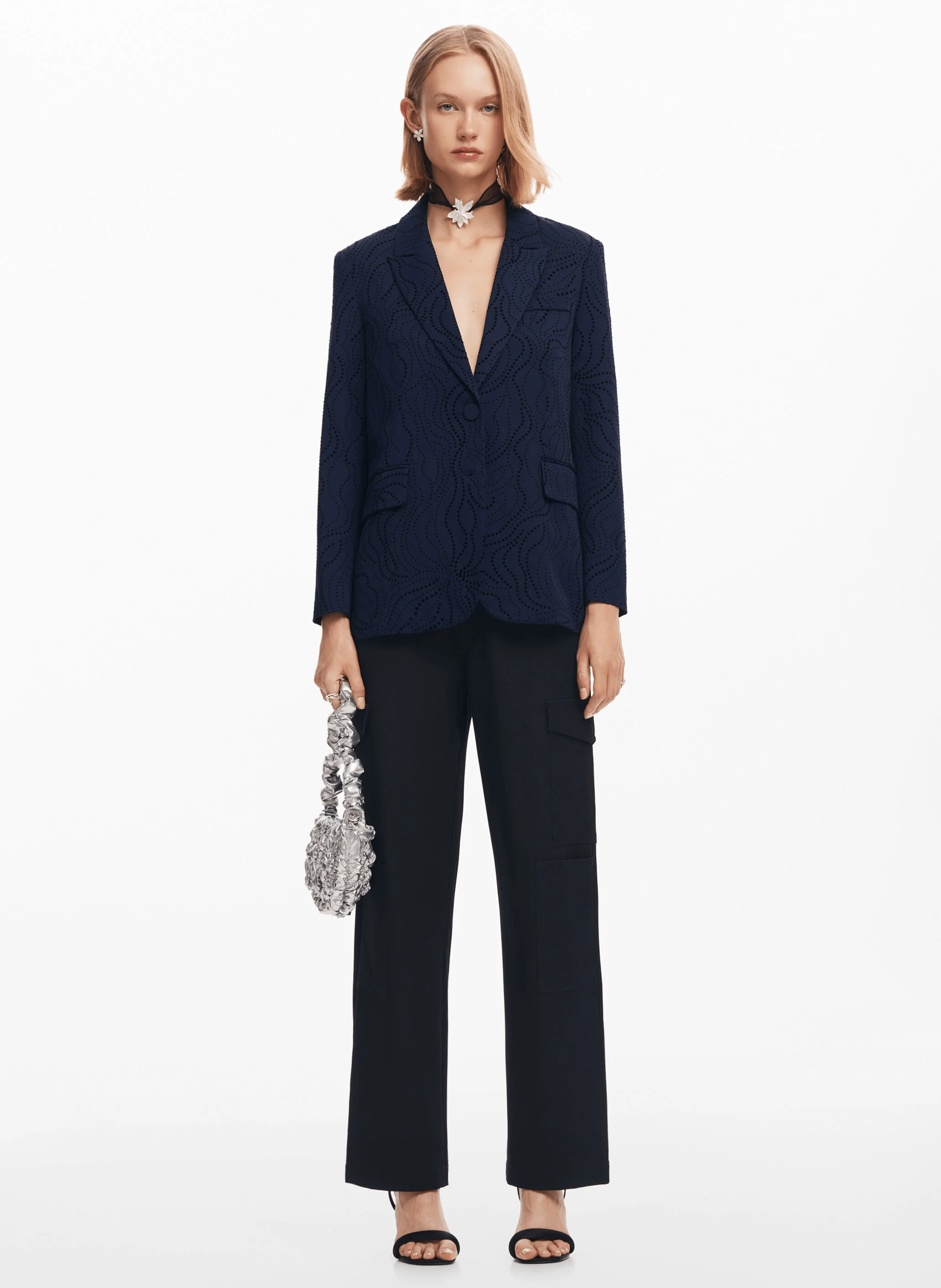 Blazer droit à col tailleur | Bleu