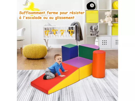 5PCS Parcours Motricité Bébé en Mousse EPE avec Housse en PU, Module Motricité Bébé avec Fermeture Clair, Jouets Éducatifs Colorée pour Ramper Grimper pour Enfants d'Âge Préscolaire