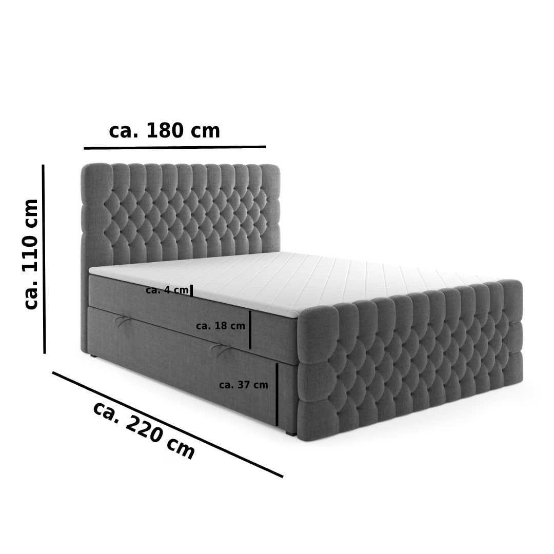 M-Punkt GmbHBoxspringbett OXFORD mit Bettkasten 180 x 200 cm Webstoff Anthrazit - versch. Ausführungen