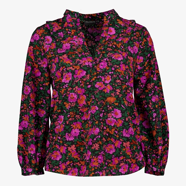 TwoDay dames blouse zwart/roze met bloemenprint