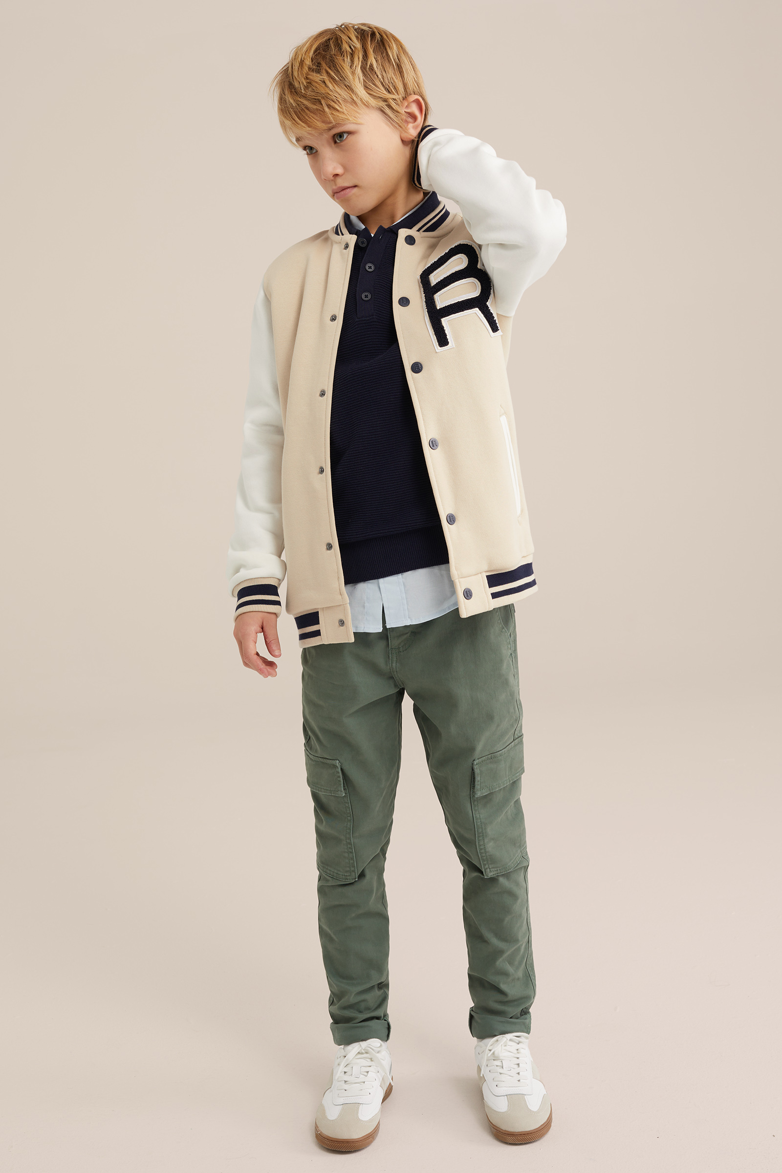 Jongens bombervest met embroidery Blue Ridge Beige