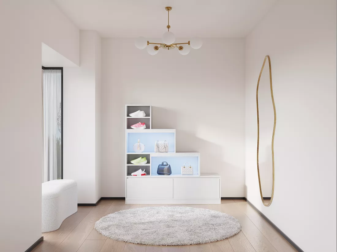 Meuble à chaussures 2 portes et 6 niches avec LEDs en MDF - Blanc - LOVILA