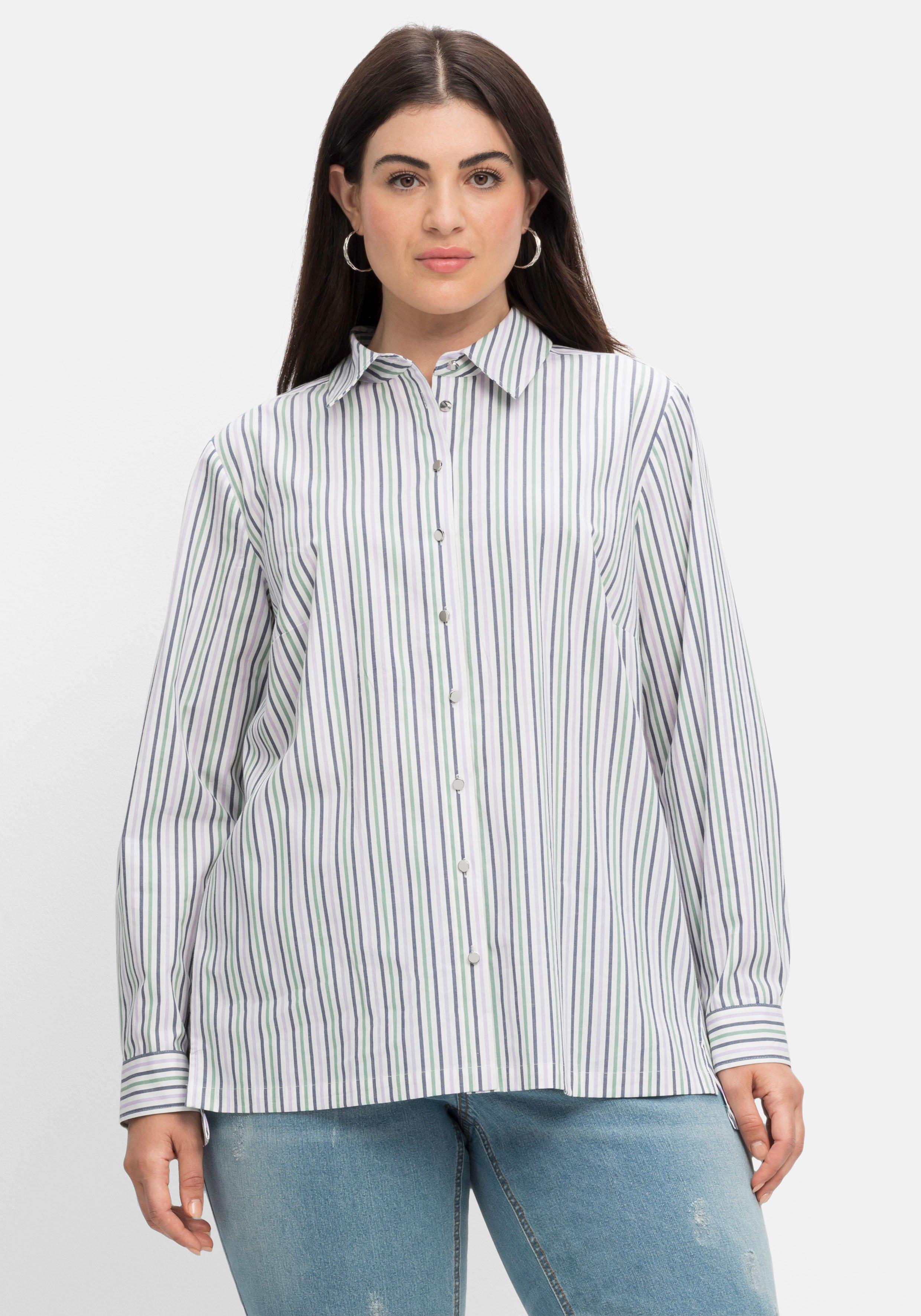 Hemdbluse mit Streifen, hinten länger