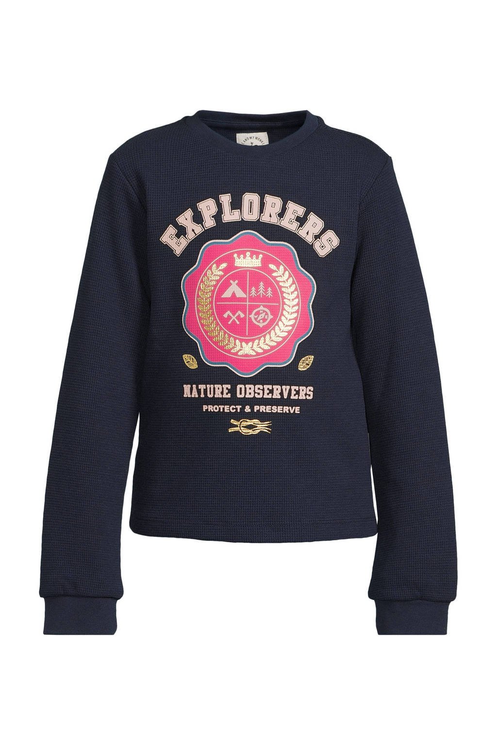 Me & My Monkey waffle longsleeve Isabella donkerblauw