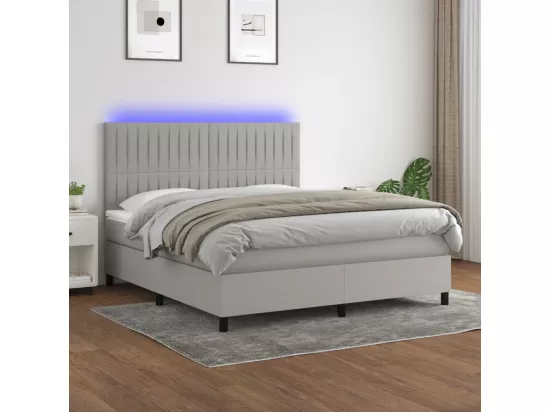 Sommier tapissier matelas et LED Gris clair 160x200 cm Tissu