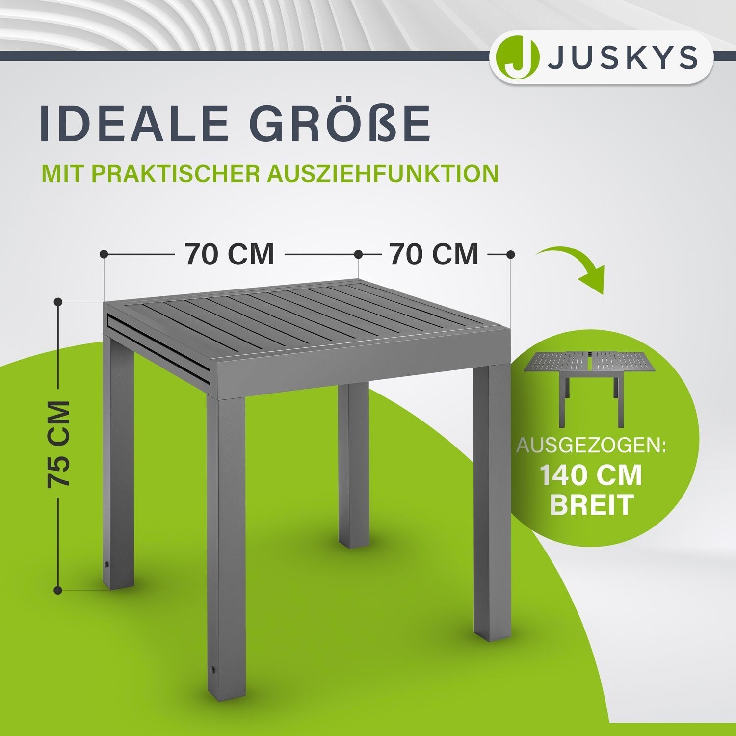 Juskys Gartentisch Laki 70x70 cm ausziehbar - Alu Esstisch - Balkonmöbel Gartenmöbel Anthrazit