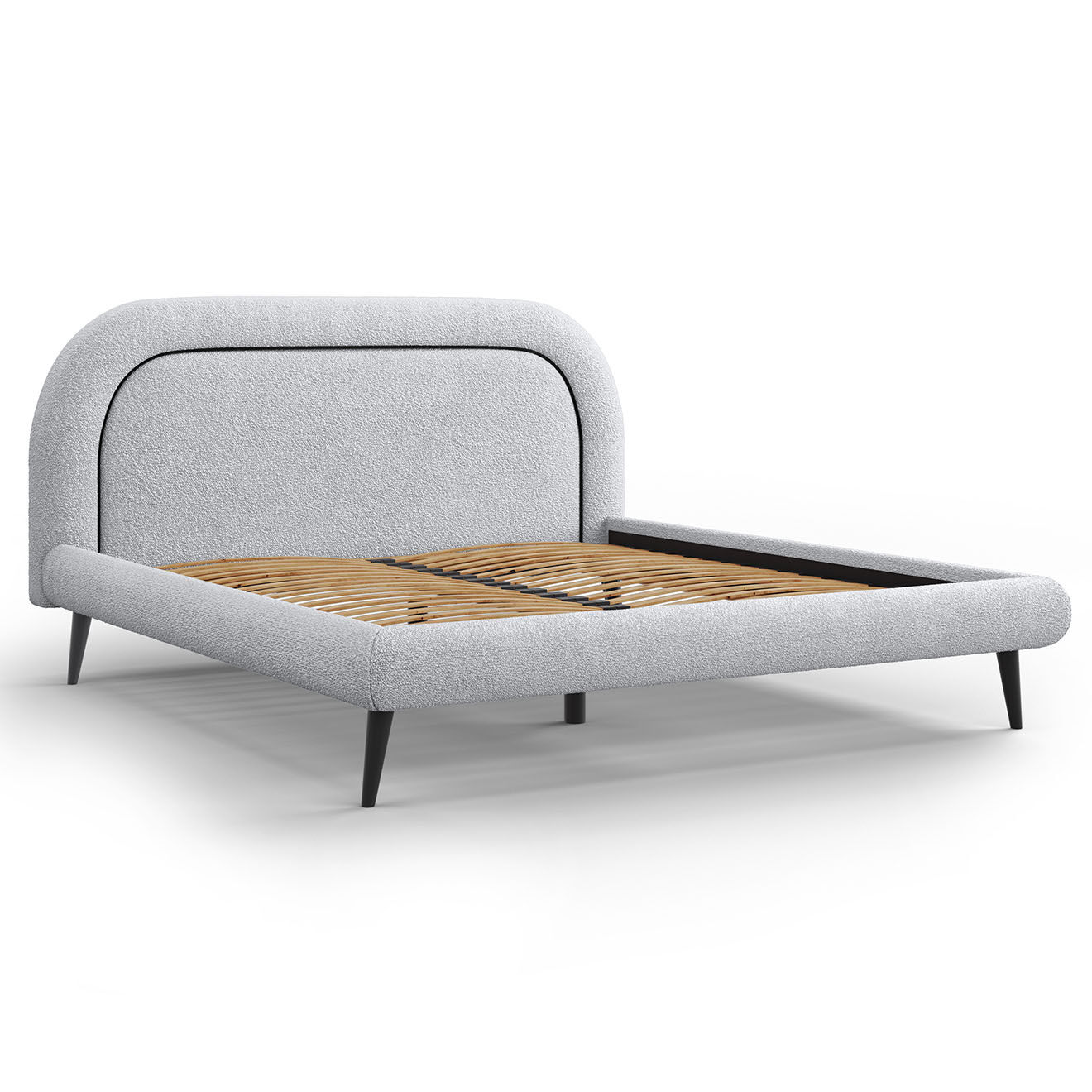 Maison Héritage Cadre avec tête de lit Maia velours bouclé gris clair - 180x200 cm