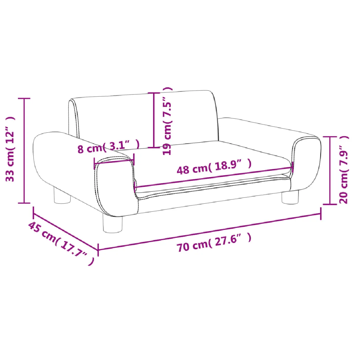 vidaXL Canapé pour enfants gris foncé 70x45x33 cm velours