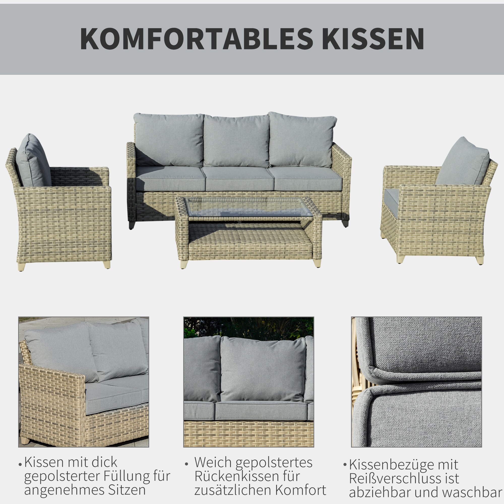 Outsunny Gartenmöbel Set mit Couchtisch bunt 193L x 77B x 80,5H cm