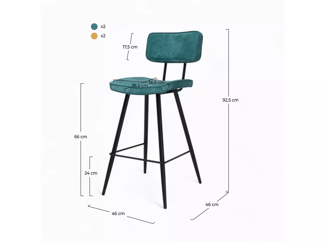 Pack 4 chaises pour îlot central bleues et jaunes 66 cm - Texas