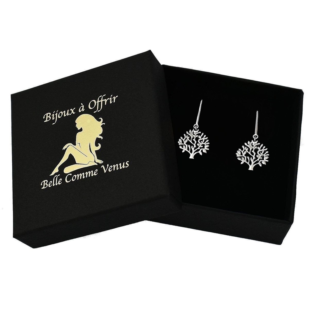 Boucles d'oreilles arbre de vie pendant Argent 925 Rhodié