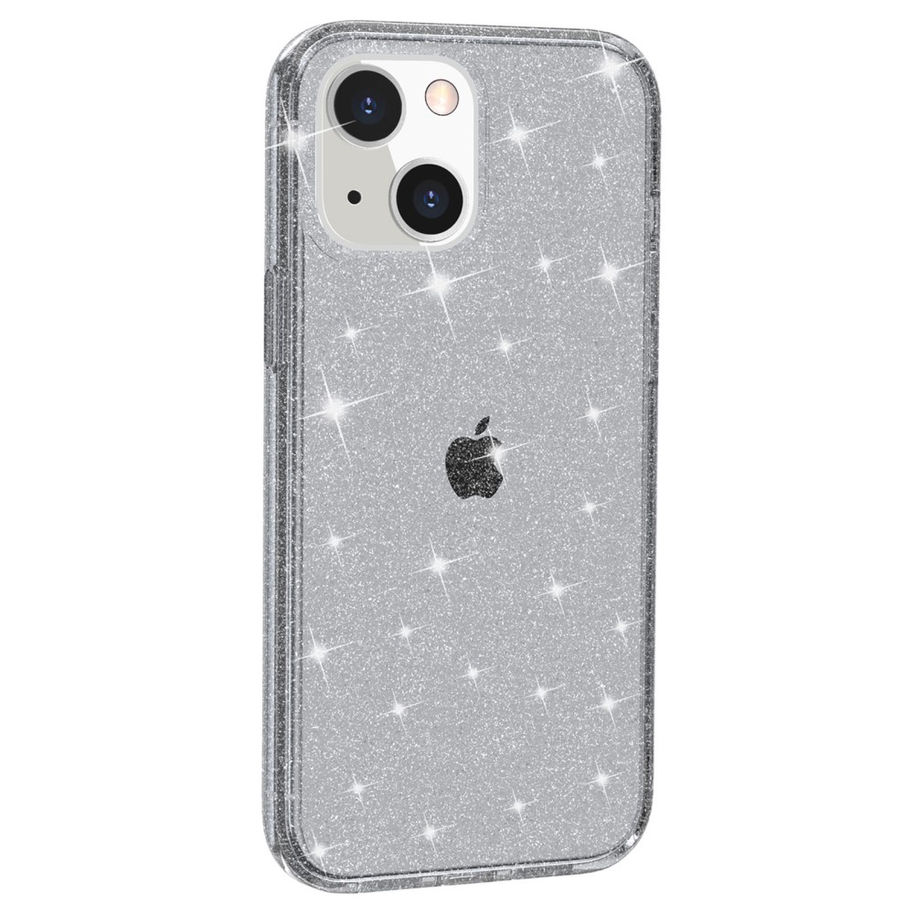 iPhone 14 Hybrid Hardcase Schutzhülle im Glitzer Design - Grau / Transparent