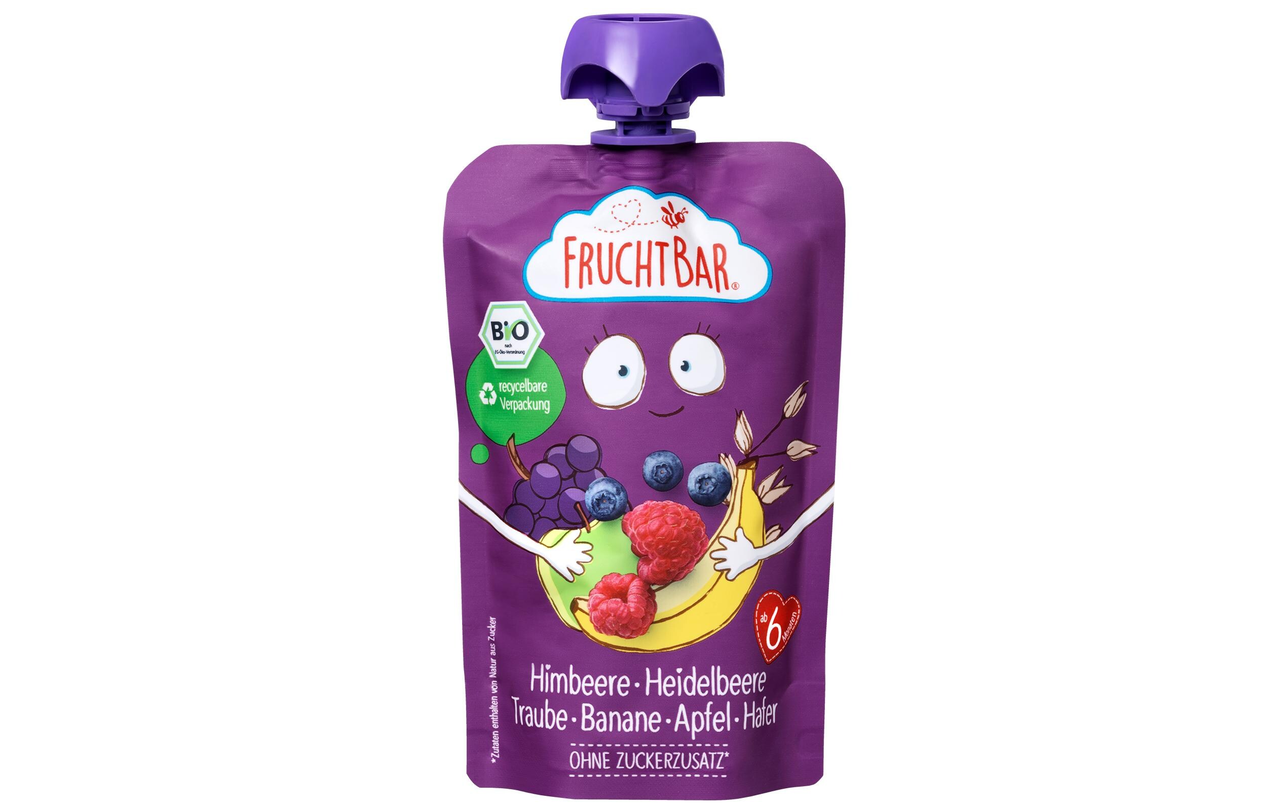 Quetschbeutel Obst und Hafer 8x 100 gBio Quetschie Himbeere, Heidelbeere, Traube, Banane, Apfel, und Hafer