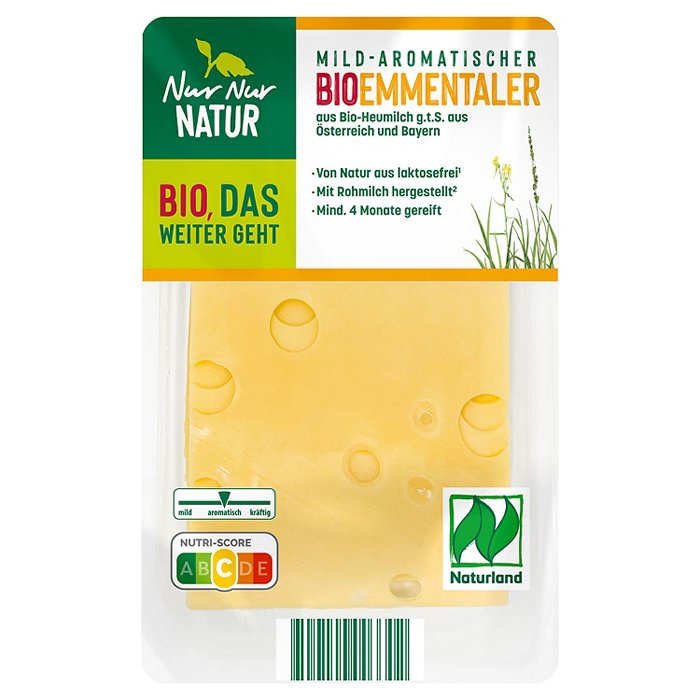 NUR NUR NATUR Bio-Käsescheiben 150 g, Emmentaler