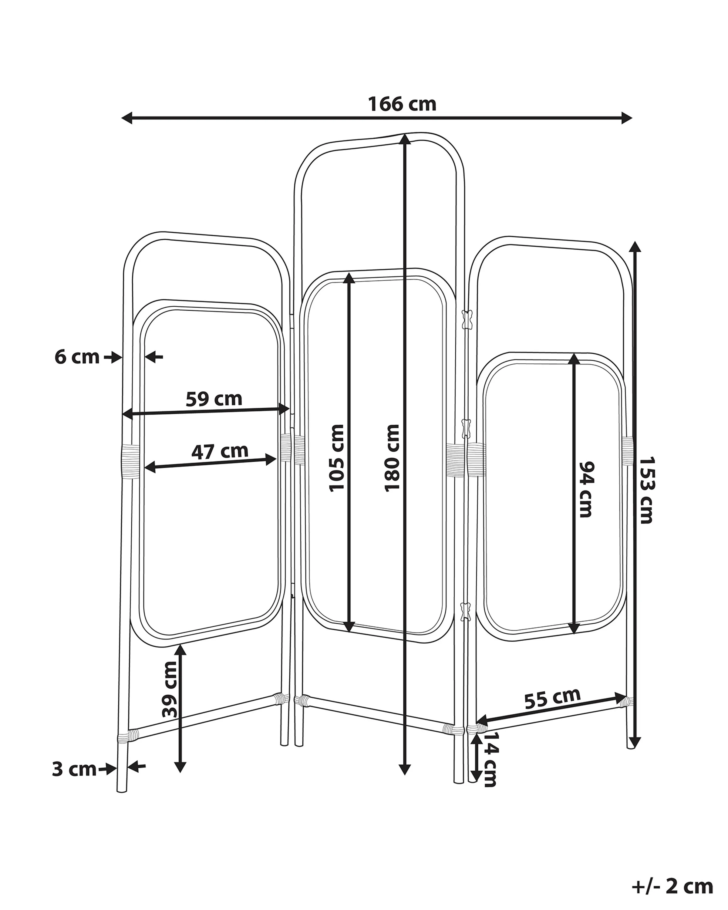 Roomdivider met 3 panelen CARPI Natuurlijk 166 cm 180 cm