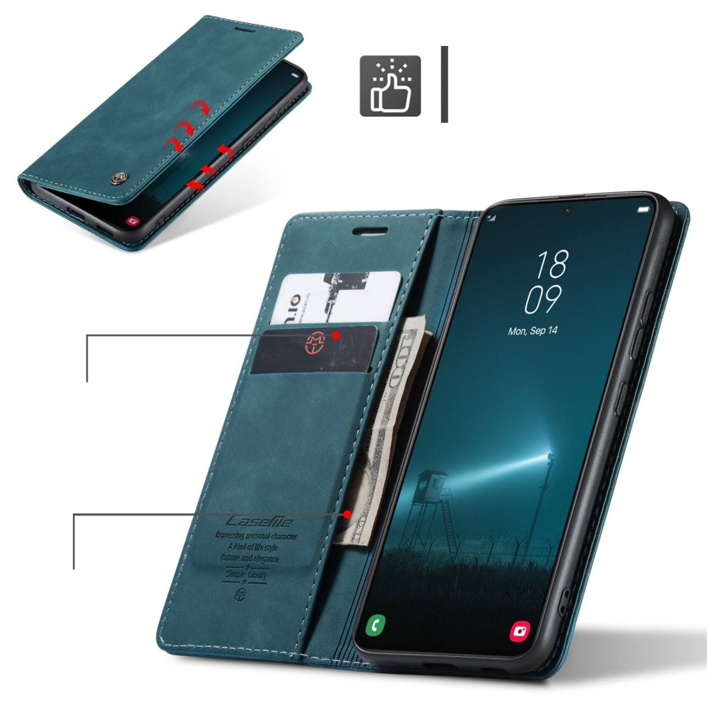 Samsung Galaxy S22 5G Leder Tasche Flip Wallet Etui mit Kartenfächern - Blaugrün