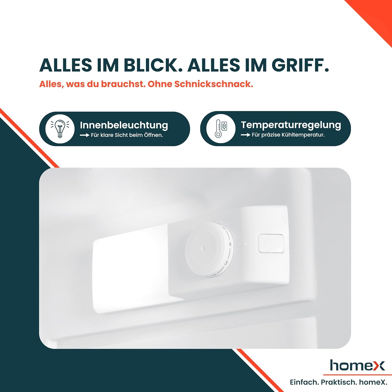 homeX Kühlschrank ohne Gefrierfach, Vollraumkühlschrank klein - 88L Nutzinhalt, freistehend und kompakt, Tischkühlschrank leise 39 dB, Fridge mit LED-Innenbeleuchtung und Temperaturregelung, silber
