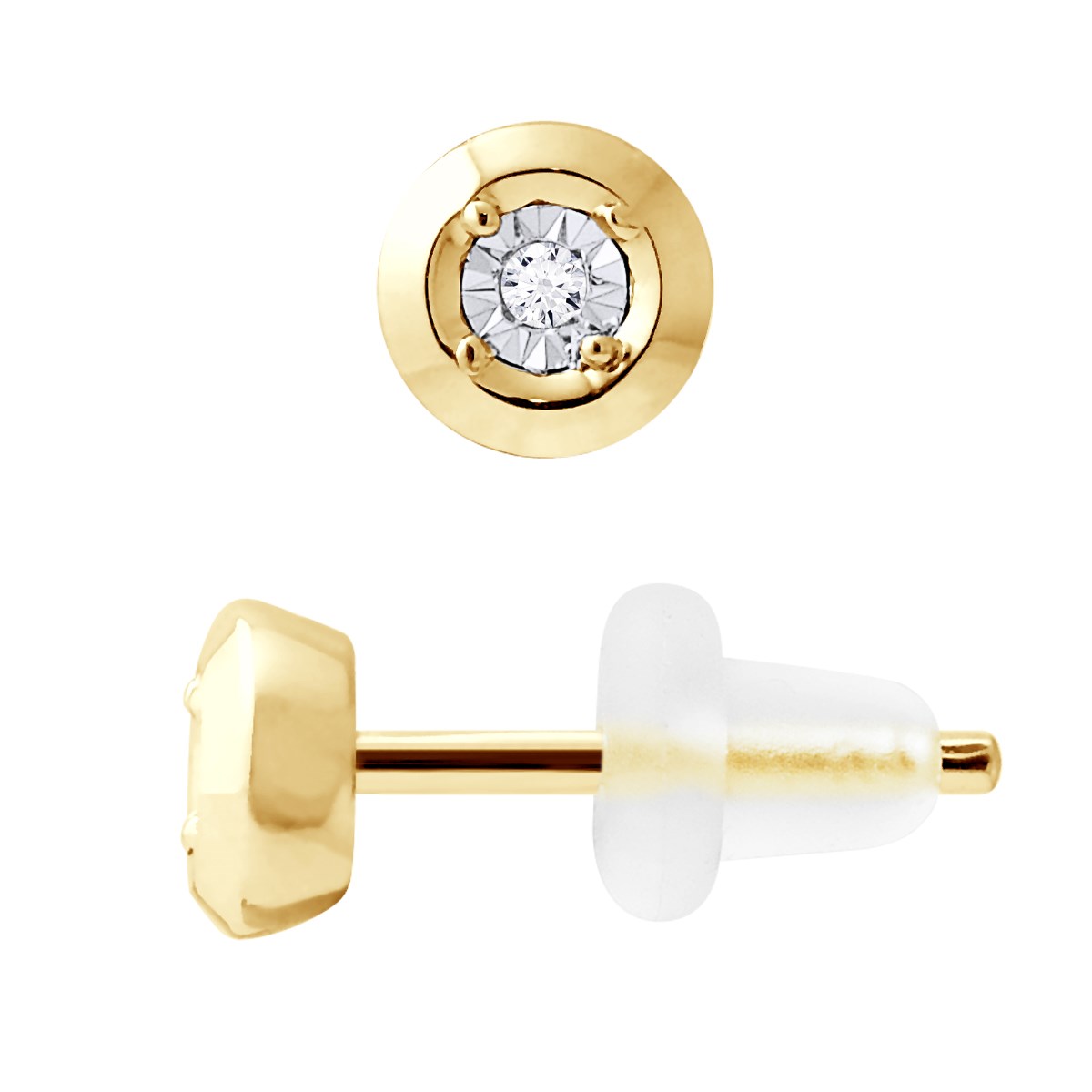 Clous d'Oreilles Diamant 0,020 Cts Illusion 0,50 Cts Or Jaune