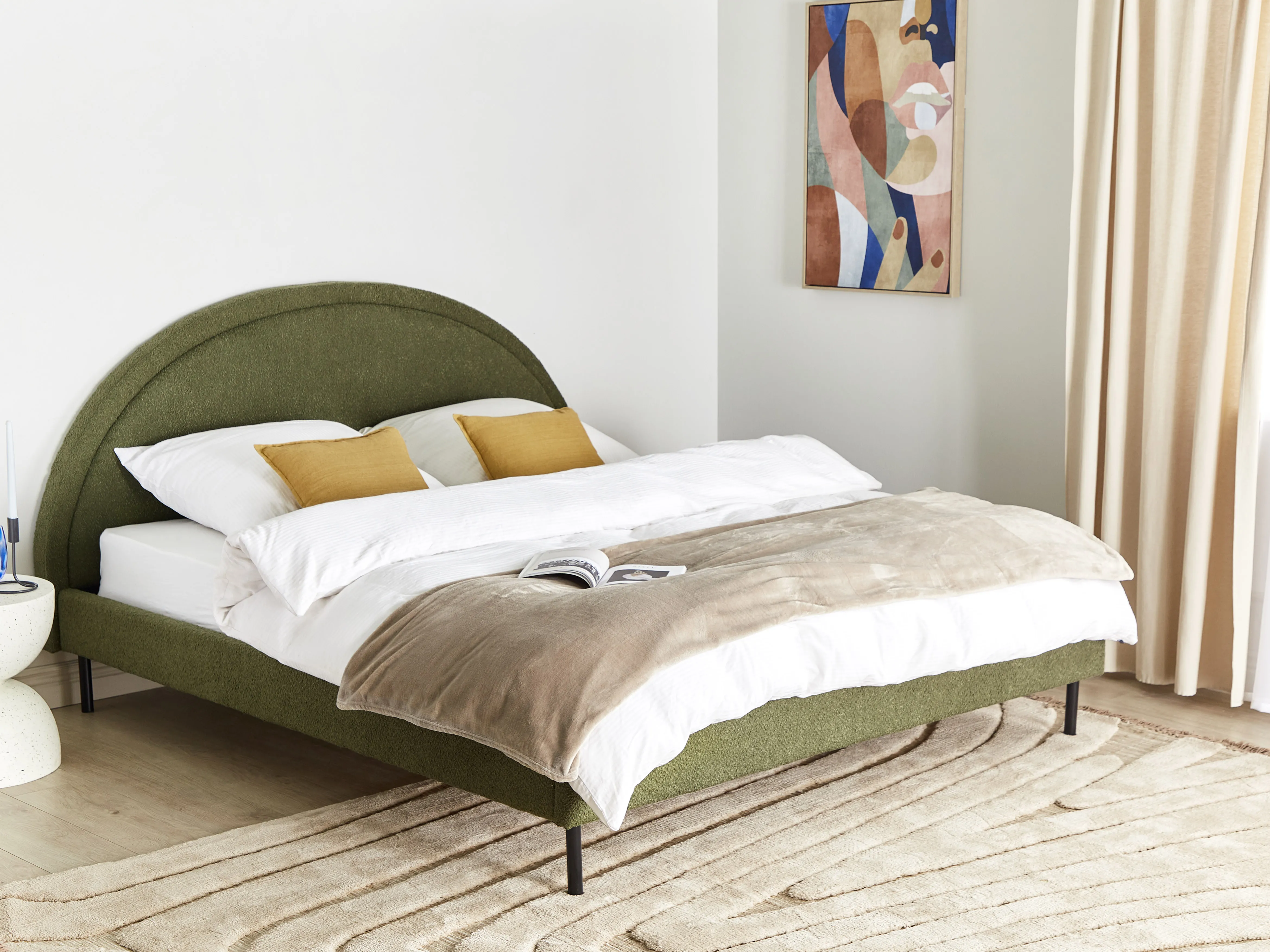 Bed Bouclé MARGUT 180 x 200 cm Olijfgroen