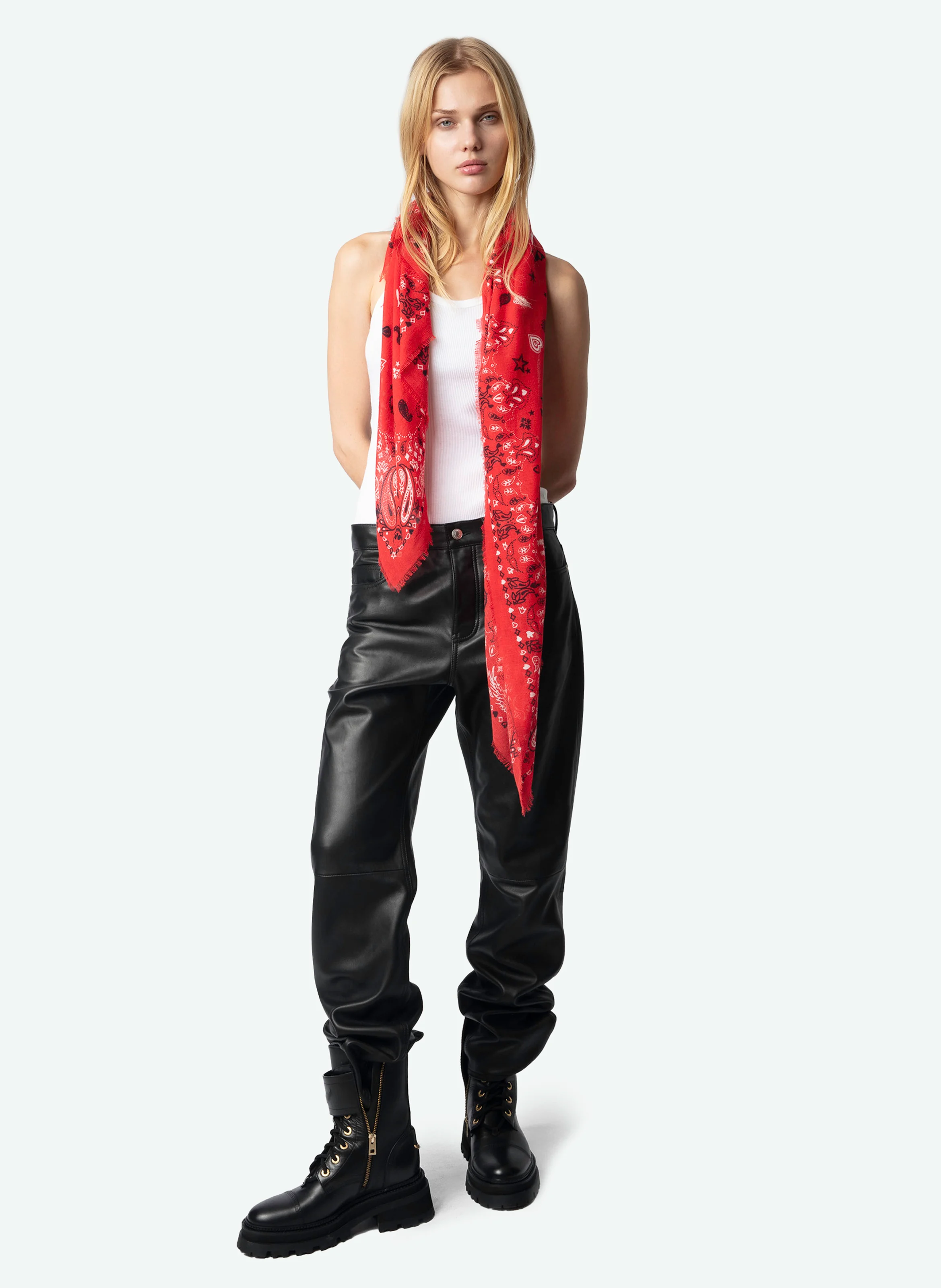 MADDIE - Foulard carré en coton | Rouge