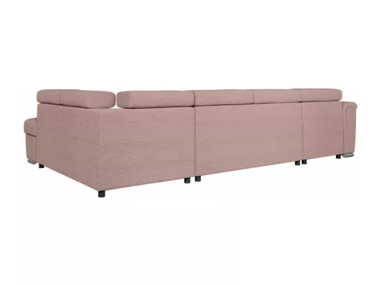 Canapé panoramique 6 places Paola convertible avec 2 coffres en velours côtelé - Rose - L320,5 x P188 x H76cm - Loungitude