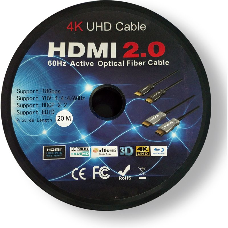 MCL MC385FO-20M câble HDMI HDMI Type A (Standard) Noir, Argent