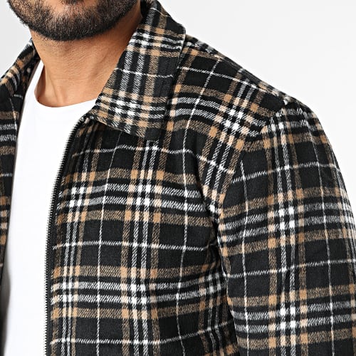 Veste Zippée à Carreaux Noir Beige