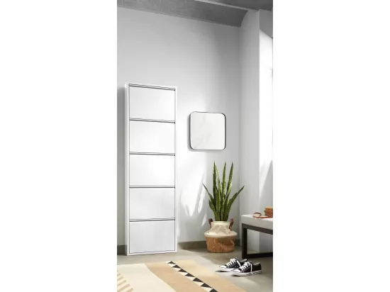 Meuble à chaussures Isidro, Meuble à chaussures en métal, Armoire d'entrée polyvalente, Rangement pour chaussures, 50x15h172 cm, Blanc