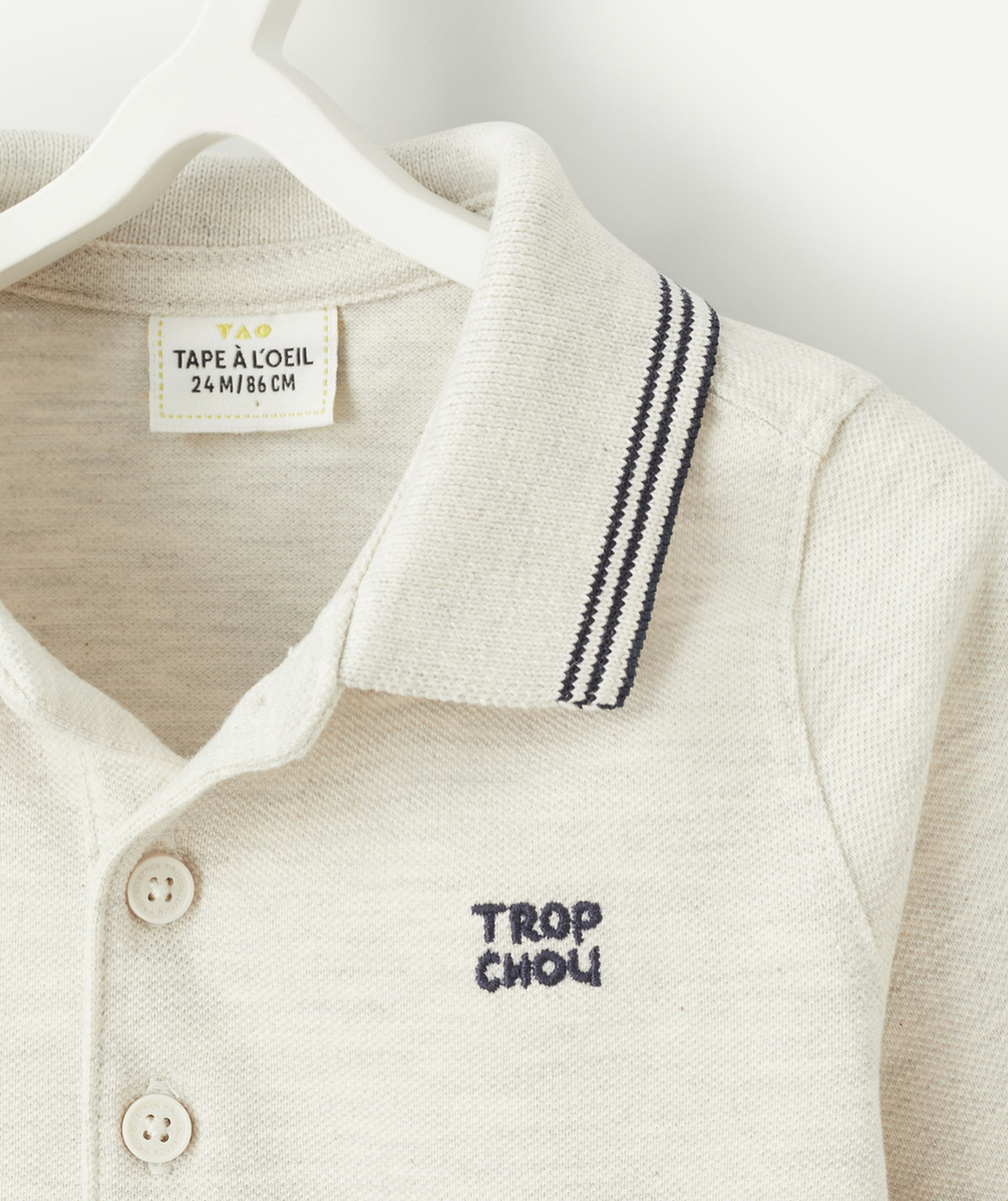 POLO BÉBÉ GARÇON EN COTON BIO GRIS CHINÉ AVEC MESSAGE