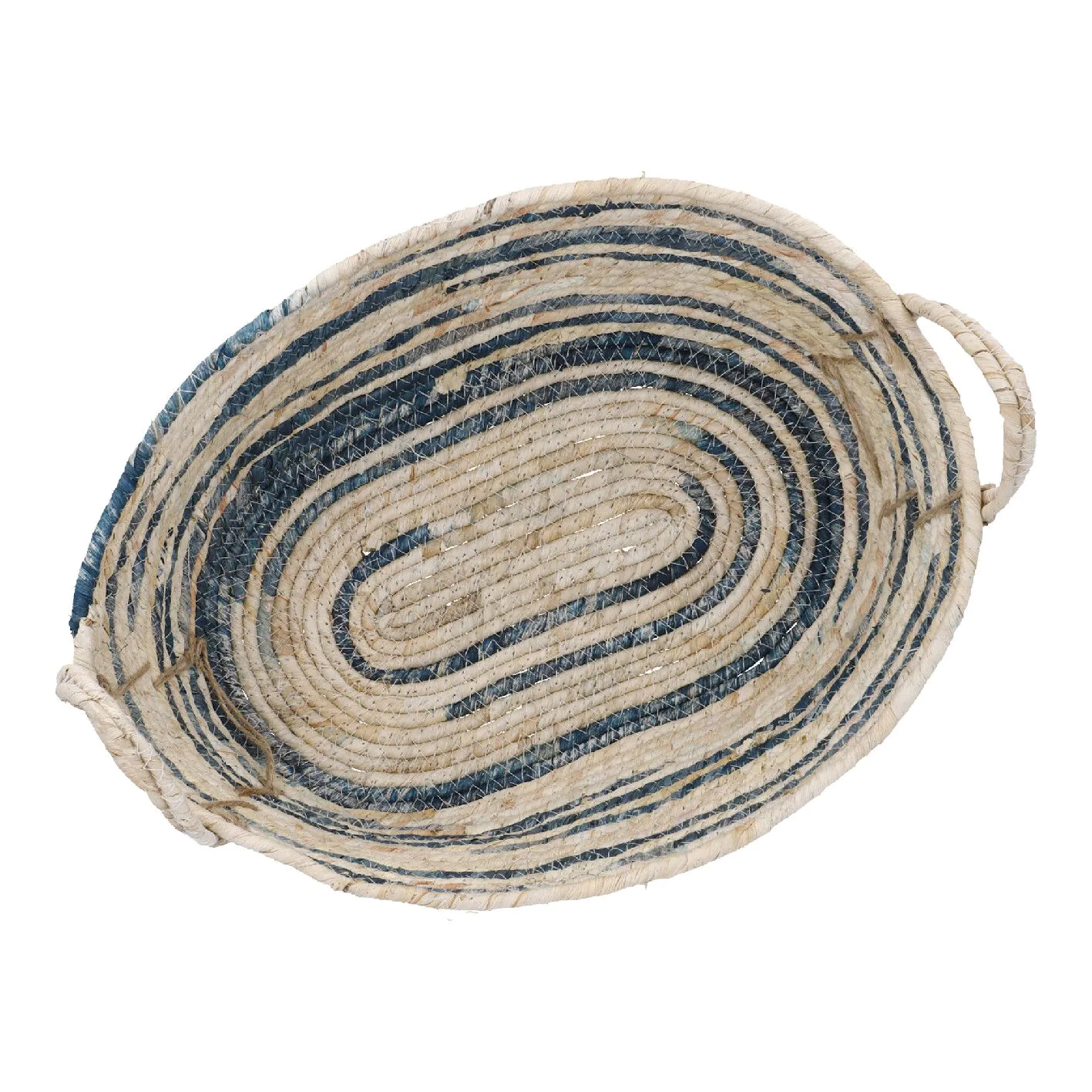 Korb Streifen, oval, blau/natur, 42 cm