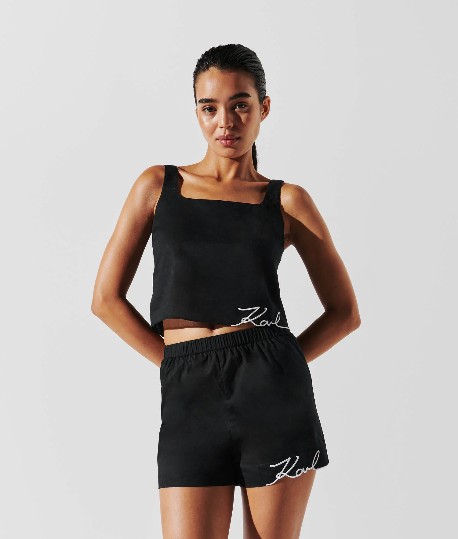 CROP TOP DE PLAGE K/SIGNATURE - Noir