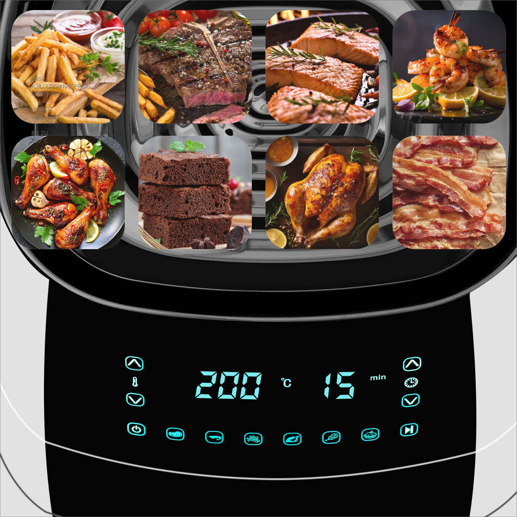 tectake® Heißluftfritteuse, 4,3 l, Timer und Temperatursteuerung, SGS-Zertifikat, inklusive Rezeptheft