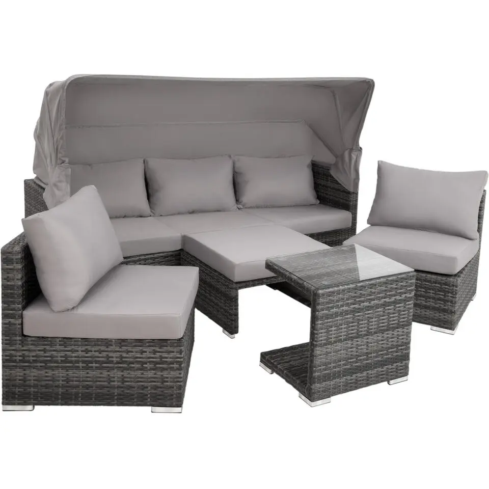 tectake Wicker loungeset San Marino met aluminium frame, Grijs