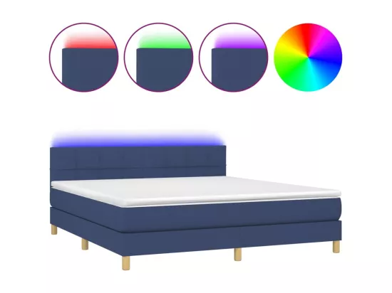 Sommier tapissier avec matelas et LED Bleu 160x200 cm Tissu