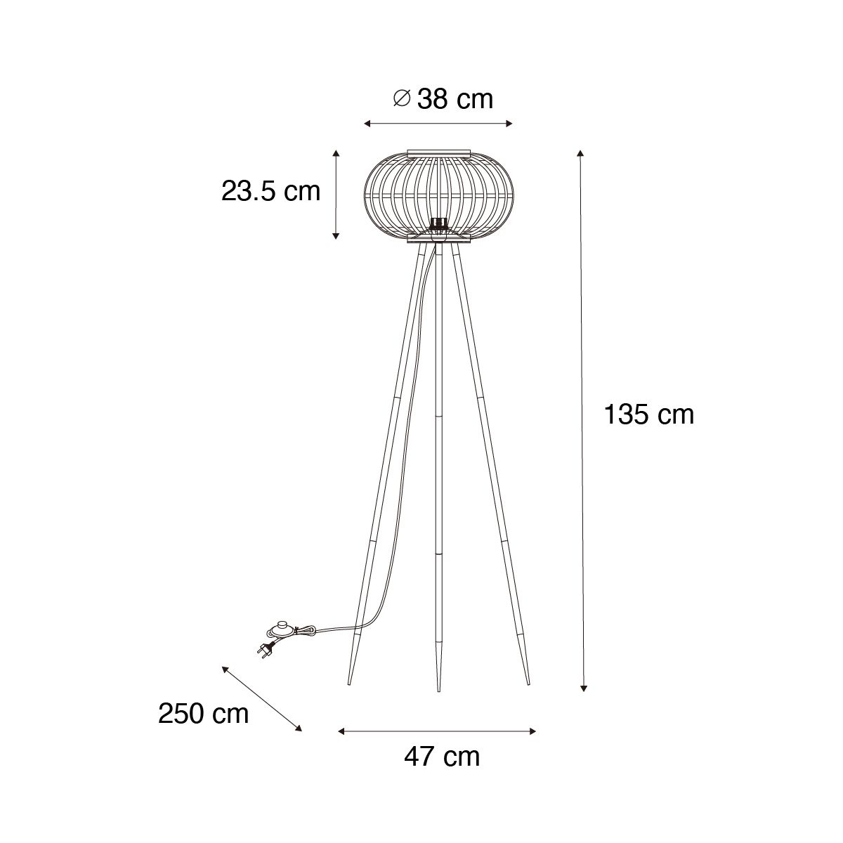 Oosterse tripod vloerlamp bamboe - Amira