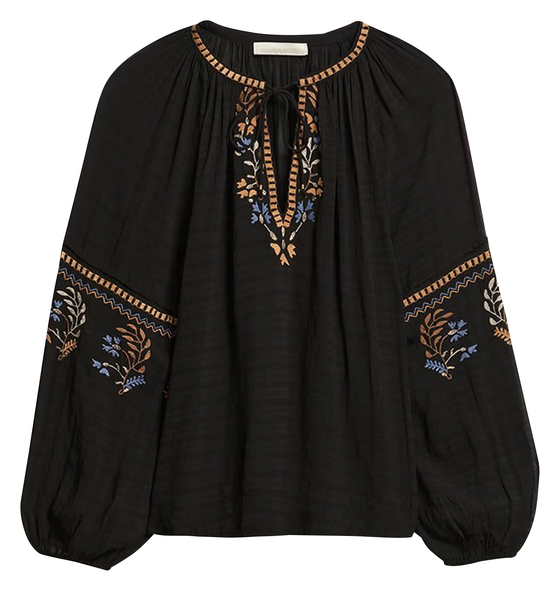 DYLAN - Blouse col tunisien brodée| Noir
